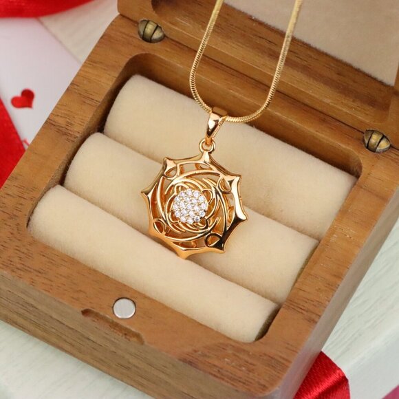 "Rose Gold Geometric Pendant with CZ Center Stylish Charm, XPPT1441 - Picture 7 of 13